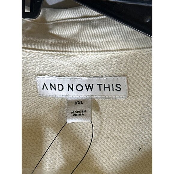 And Now This Mens Solid Fleece Polo Long-Sleeve Sweatshirt, Off White, NWT, XXL - Picture 3 of 5